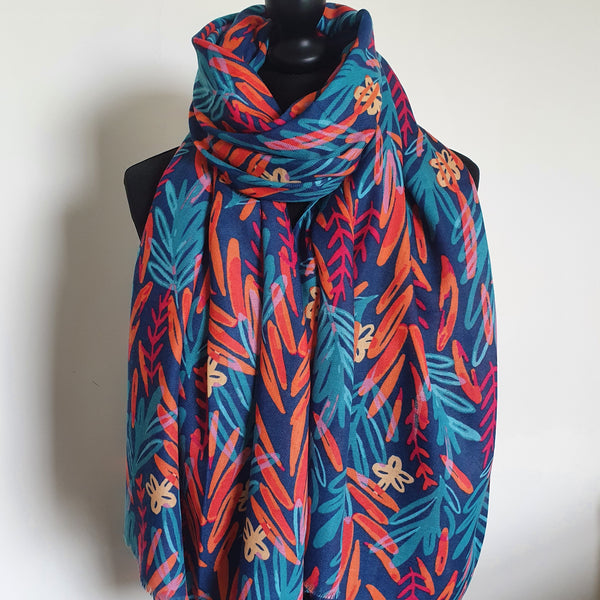 Navy watercolour leaf scarf