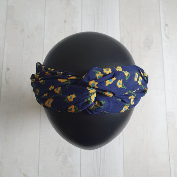 Blue with yellow ditsy flowers headband