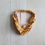 Yellow with purple ditsy flowers headband