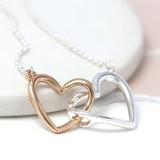 POM Silver & Rose Gold Linked Hearts Necklace